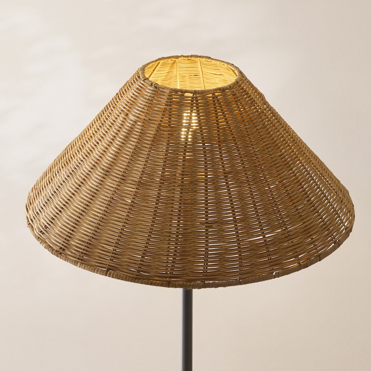 Endon Arlo Floor Lamp in Matt Black with 52cm Brown Rattan Shade
