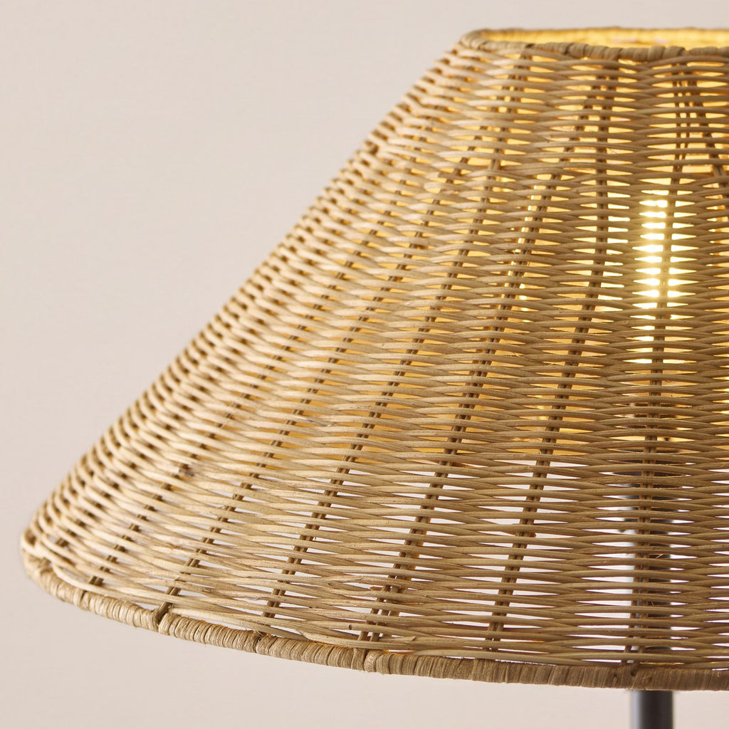 Endon Arlo Floor Lamp in Matt Black with 52cm Brown Rattan Shade