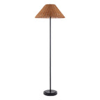 Endon Arlo Floor Lamp in Matt Black with 52cm Brown Rattan Shade