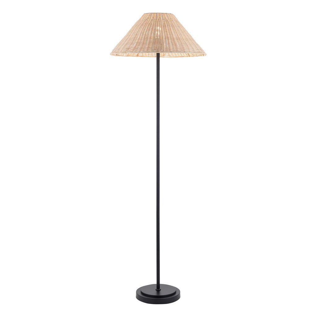 Endon Arlo Floor Lamp in Matt Black with 52cm Natural Rattan Shade