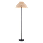 Endon Arlo Floor Lamp in Matt Black with 52cm Natural Rattan Shade