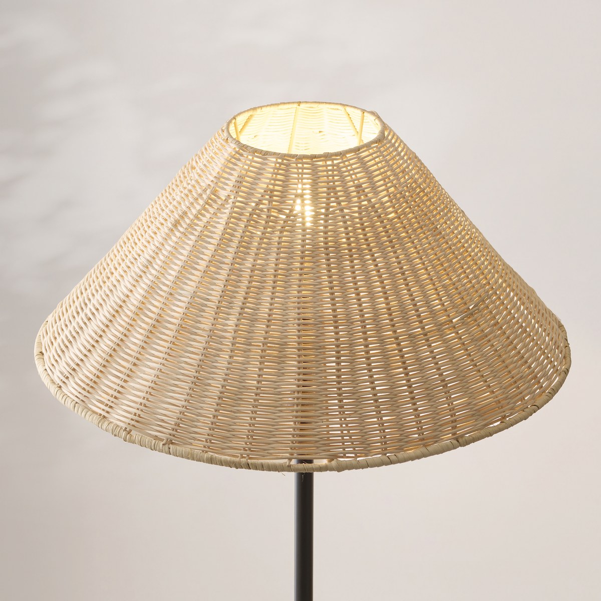 Endon Arlo Floor Lamp in Matt Black with 52cm Natural Rattan Shade
