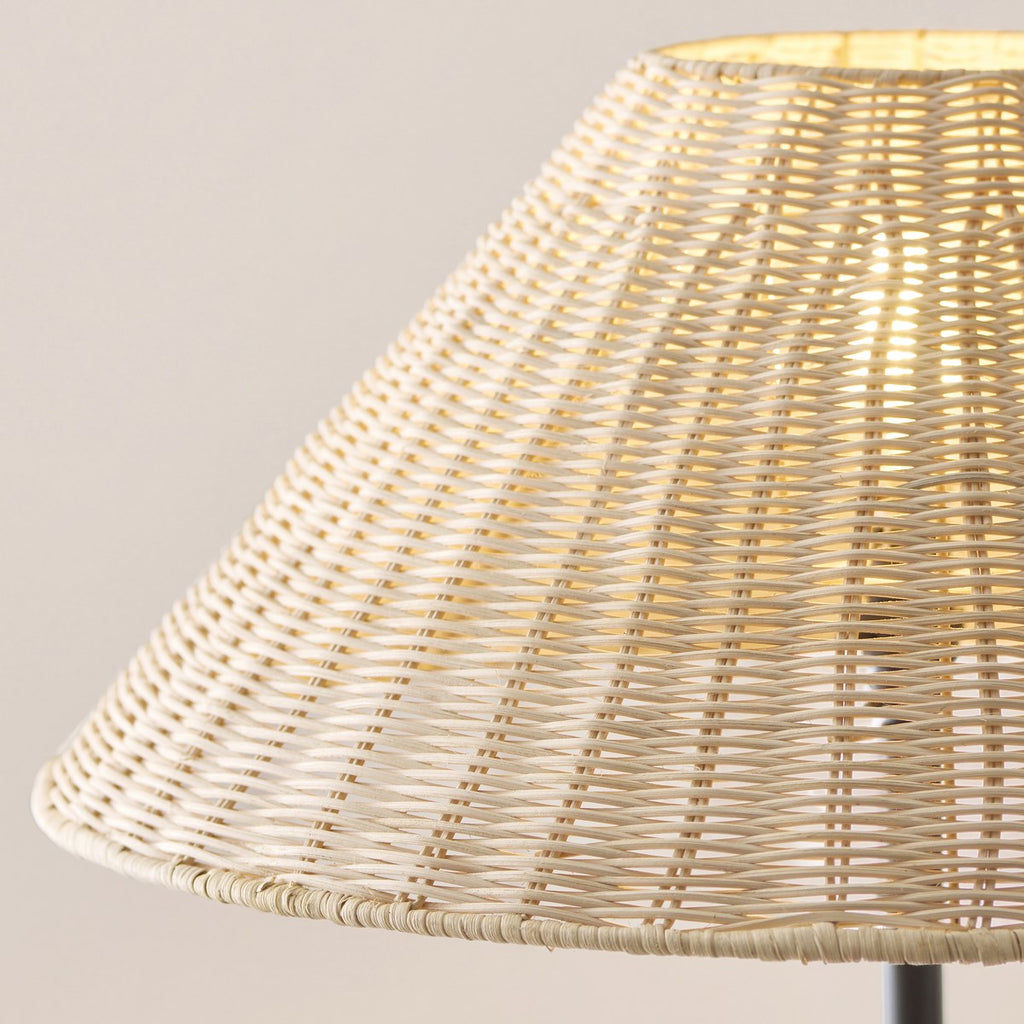 Endon Arlo Floor Lamp in Matt Black with 52cm Natural Rattan Shade