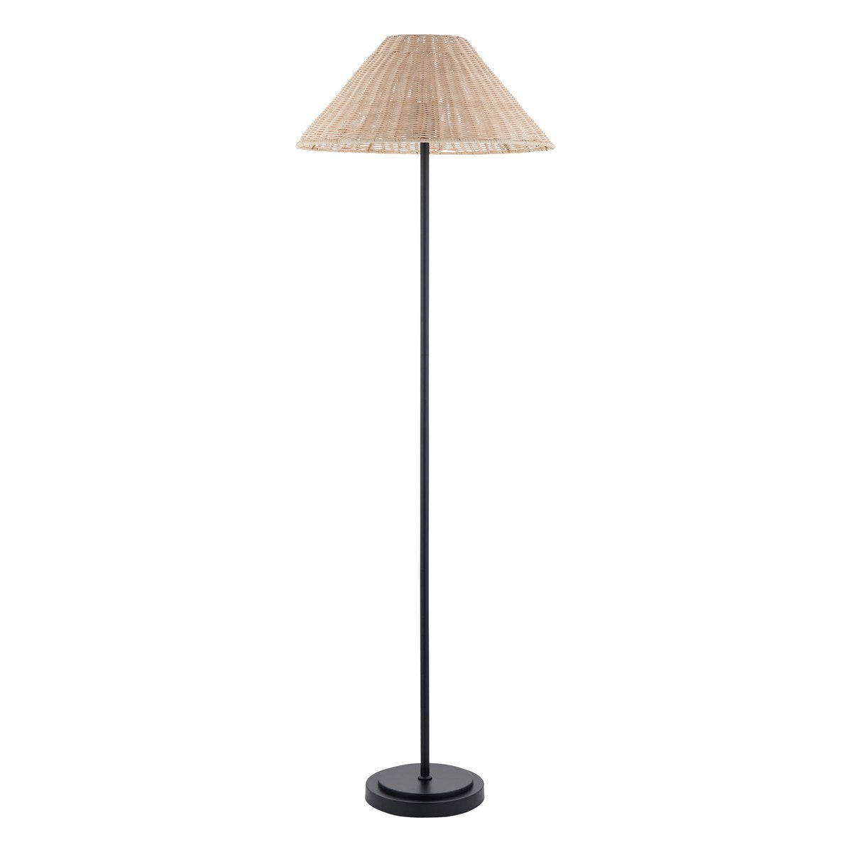 Endon Arlo Floor Lamp in Matt Black with 52cm Natural Rattan Shade