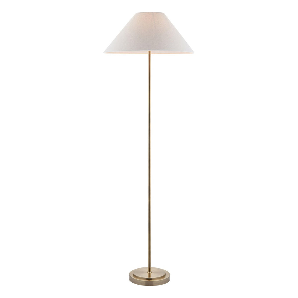 Endon Arlo Floor Lamp in Antique Brass with Avalon 52cm Natural Linen Shade