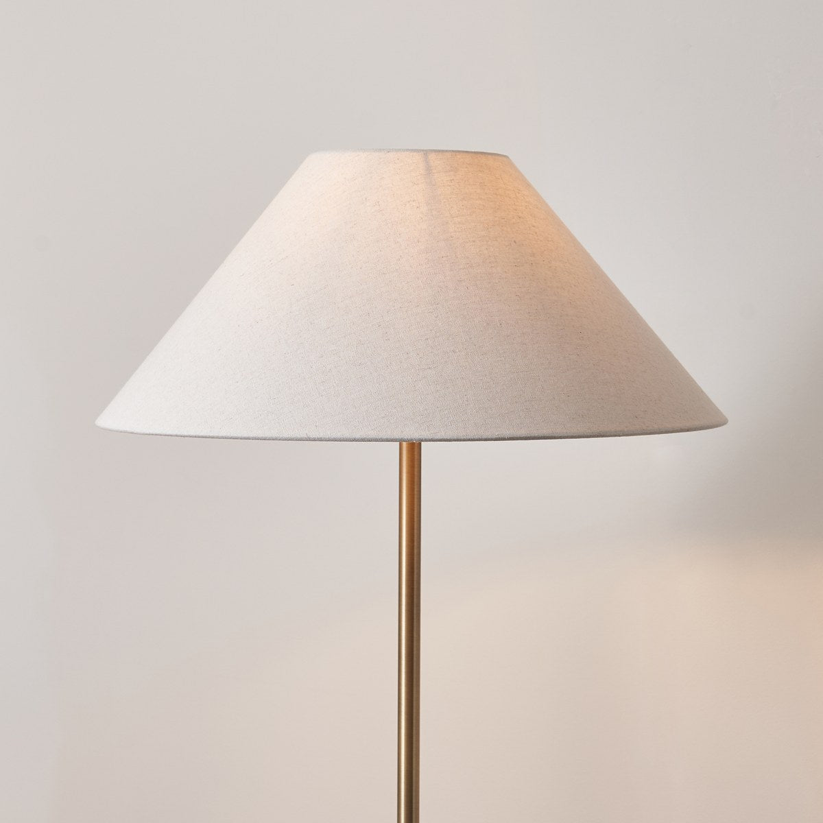 Endon Arlo Floor Lamp in Antique Brass with Avalon 52cm Natural Linen Shade
