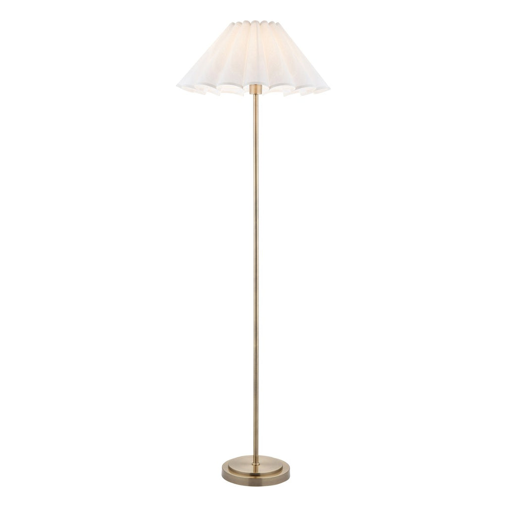 Endon Arlo Floor Lamp in Antique Brass with Ayla 53cm Vintage White Scalloped Shade