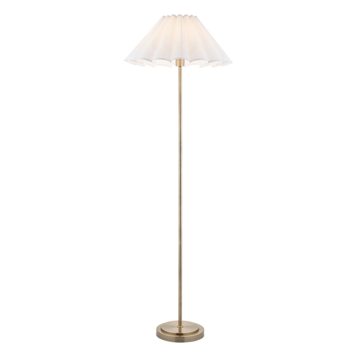 Endon Arlo Floor Lamp in Antique Brass with Ayla 53cm Vintage White Scalloped Shade