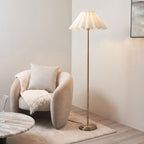 Endon Arlo Floor Lamp in Antique Brass with Ayla 53cm Vintage White Scalloped Shade