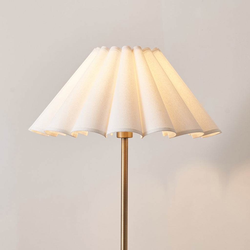 Endon Arlo Floor Lamp in Antique Brass with Ayla 53cm Vintage White Scalloped Shade
