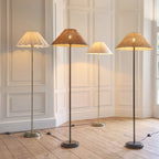 Endon Arlo Floor Lamp in Antique Brass with Ayla 53cm Vintage White Scalloped Shade