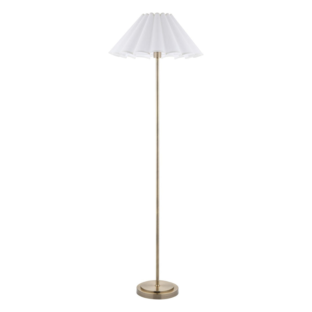 Endon Arlo Floor Lamp in Antique Brass with Ayla 53cm Vintage White Scalloped Shade