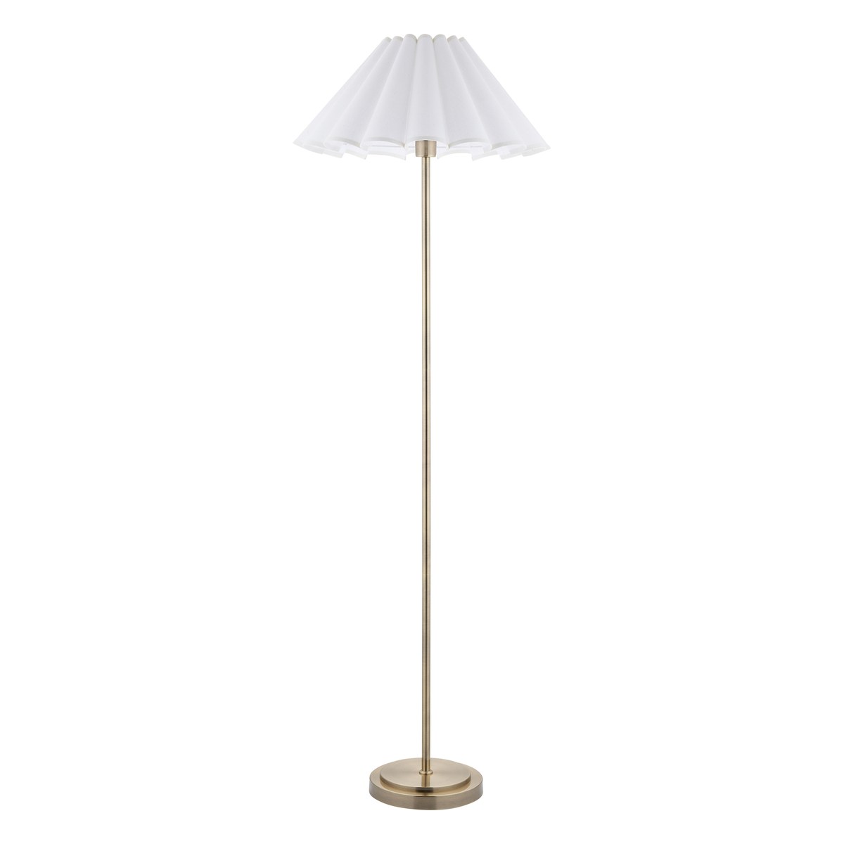 Endon Arlo Floor Lamp in Antique Brass with Ayla 53cm Vintage White Scalloped Shade