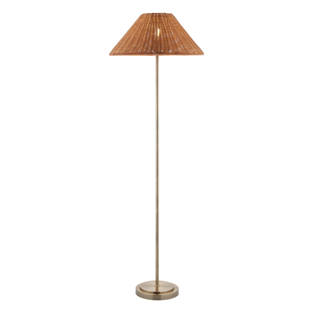 Endon Arlo Floor Lamp in Antique Brass with 52cm Brown Rattan Shade