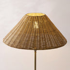 Endon Arlo Floor Lamp in Antique Brass with 52cm Brown Rattan Shade