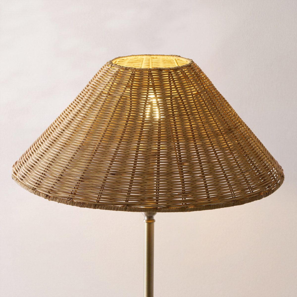 Endon Arlo Floor Lamp in Antique Brass with 52cm Brown Rattan Shade