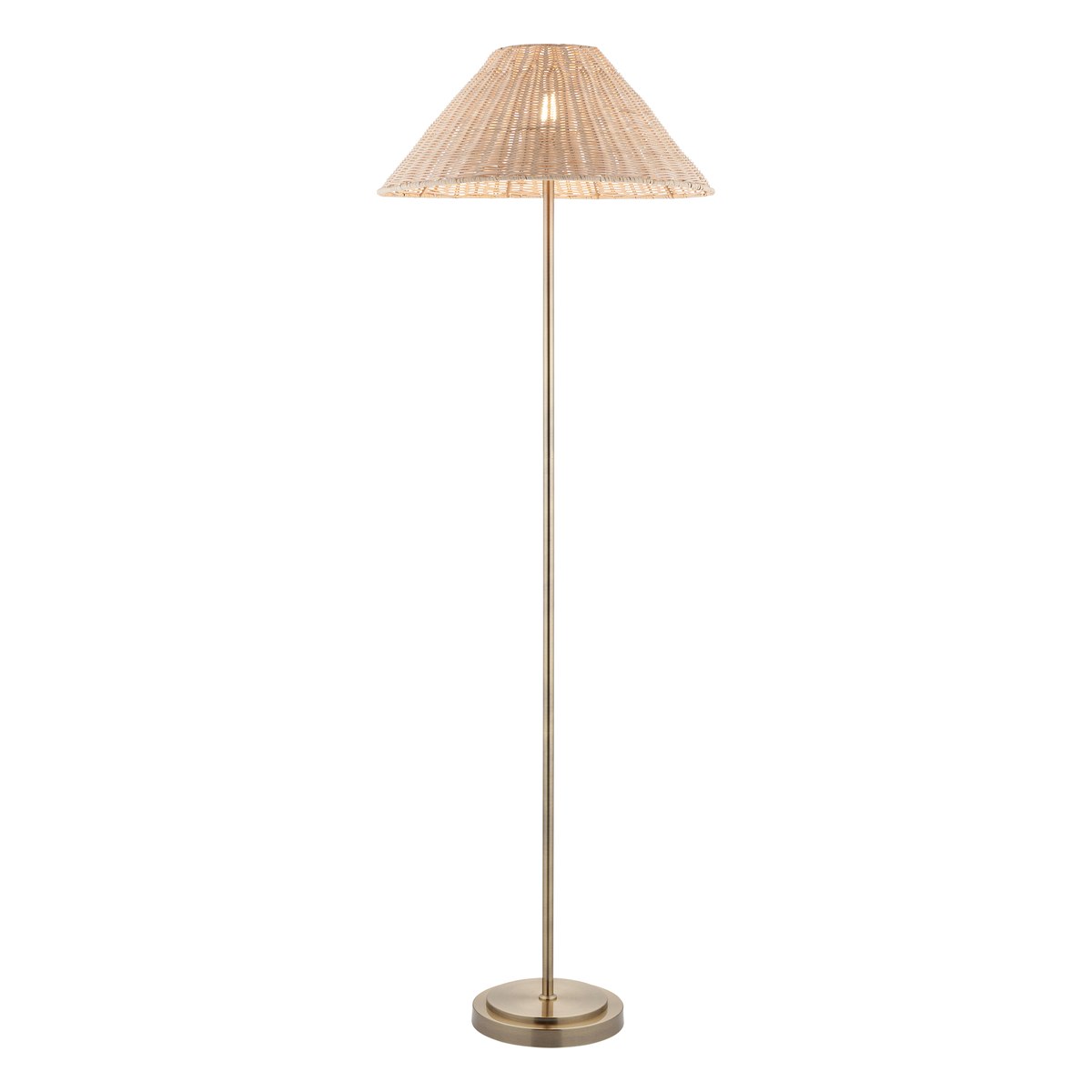 Endon Arlo Floor Lamp in Antique Brass with 52cm Natural Rattan Shade