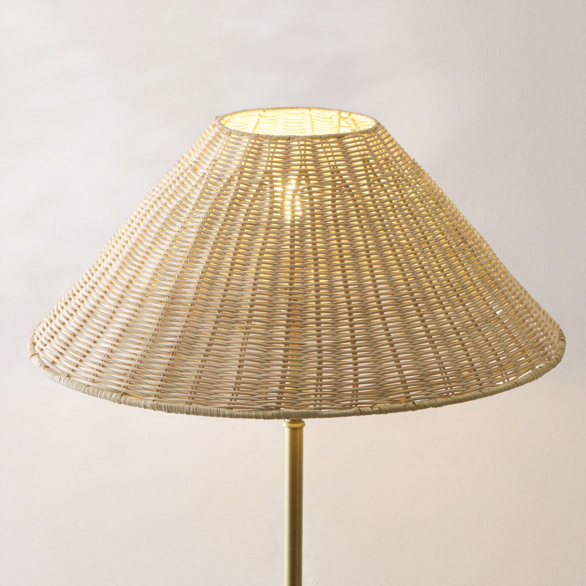Endon Arlo Floor Lamp in Antique Brass with 52cm Natural Rattan Shade