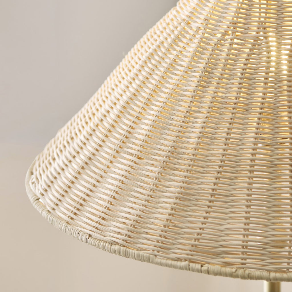 Endon Arlo Floor Lamp in Antique Brass with 52cm Natural Rattan Shade