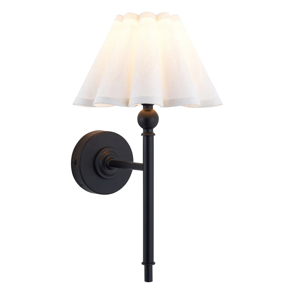 Endon Sylvie Wall Light in Matt Black with Vintage White Cotton Shade