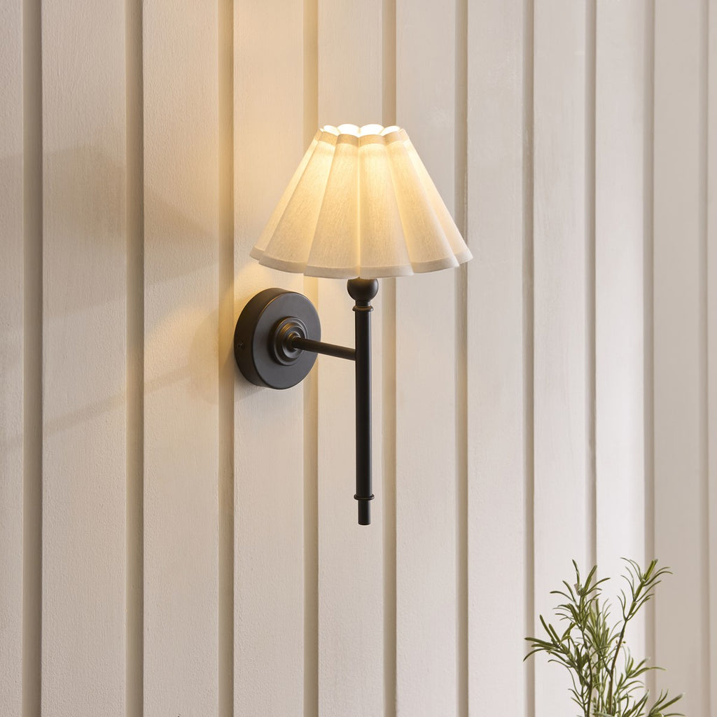 Endon Sylvie Wall Light in Matt Black with Vintage White Cotton Shade