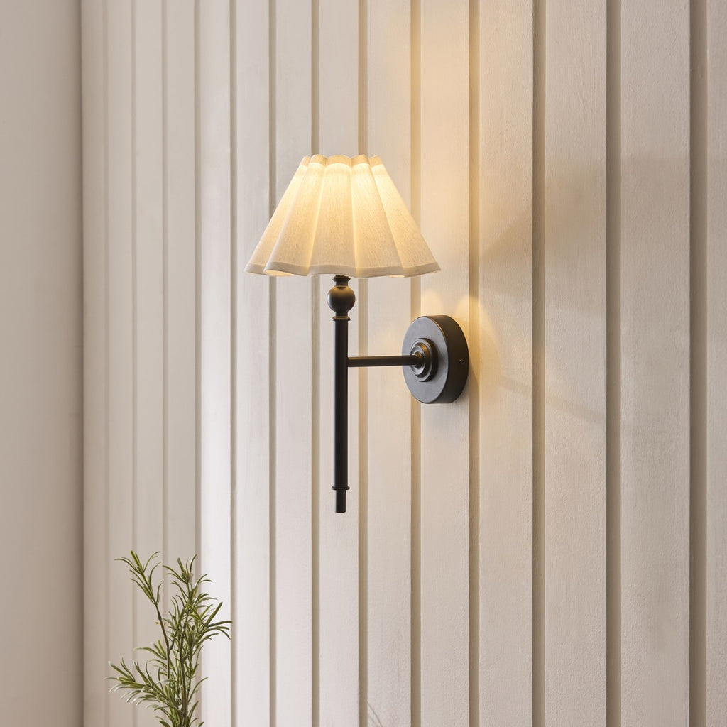 Endon Sylvie Wall Light in Matt Black with Vintage White Cotton Shade