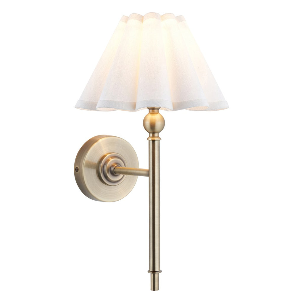Endon Sylvie Wall Light in Antique Brass with Vintage White Cotton Shade