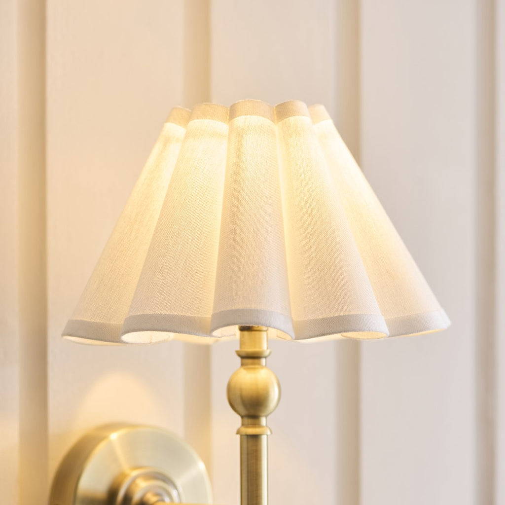 Endon Sylvie Wall Light in Antique Brass with Vintage White Cotton Shade