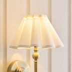 Endon Sylvie Wall Light in Antique Brass with Vintage White Cotton Shade