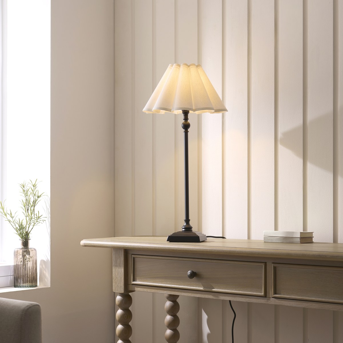 Endon Sylvie Table Lamp in Matt Black with Vintage White Cotton Shade