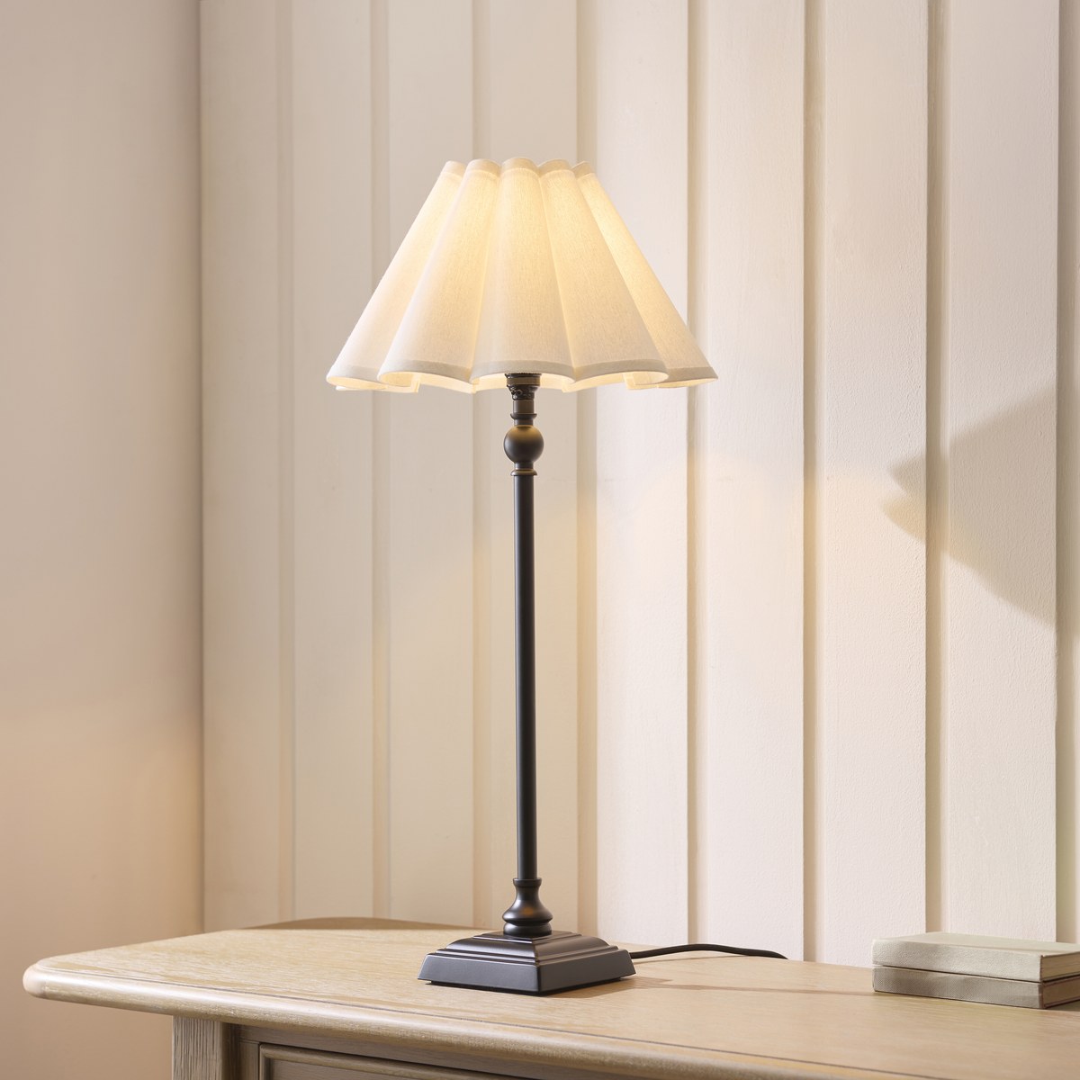 Endon Sylvie Table Lamp in Matt Black with Vintage White Cotton Shade