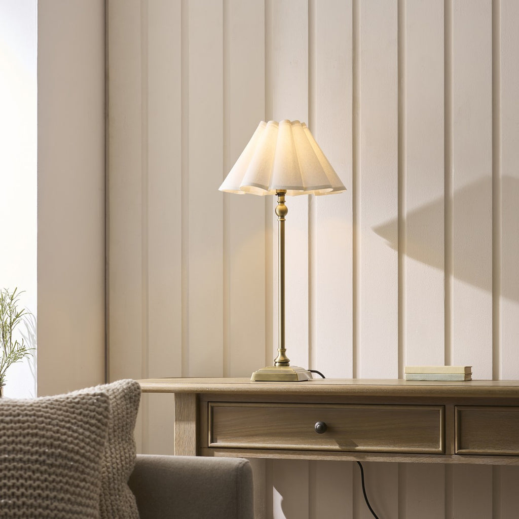 Endon Sylvie Table Lamp in Antique Brass with Vintage White Cotton Shade