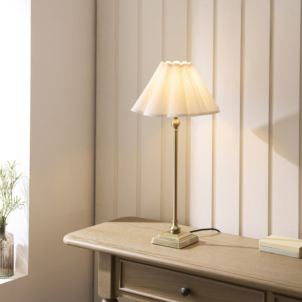 Endon Sylvie Table Lamp in Antique Brass with Vintage White Cotton Shade