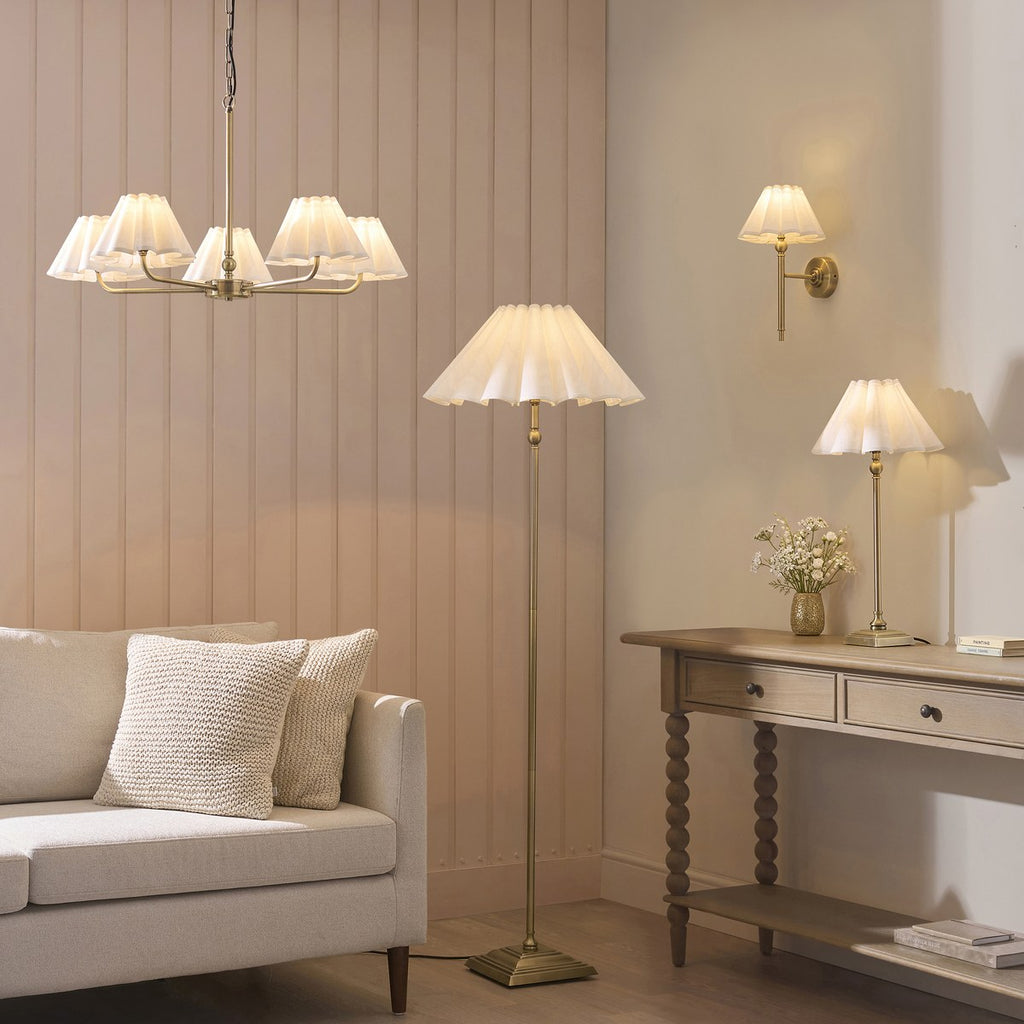 Endon Sylvie Table Lamp in Antique Brass with Vintage White Cotton Shade