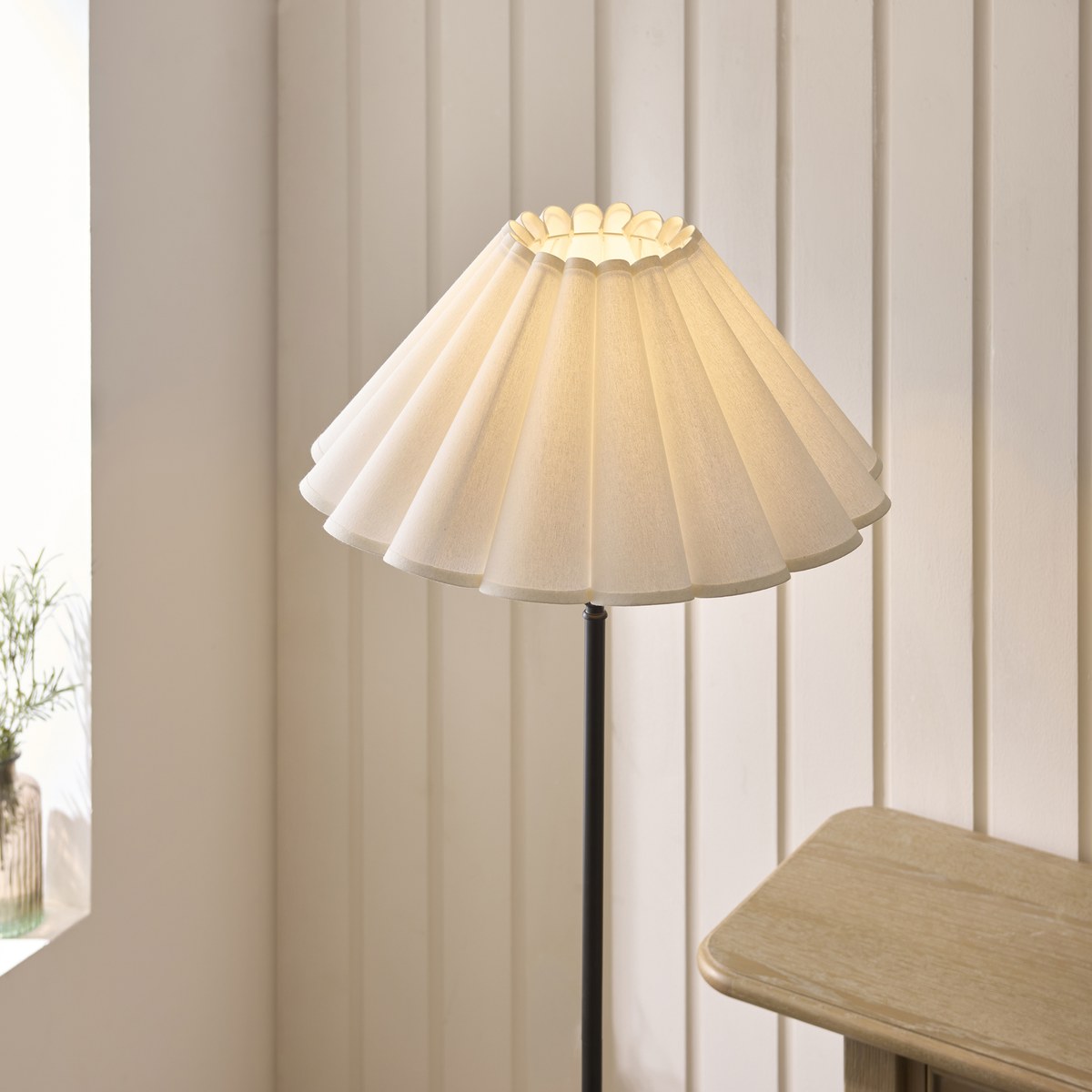 Endon Sylvie Floor Lamp in Matt Black with Vintage White Cotton Shade