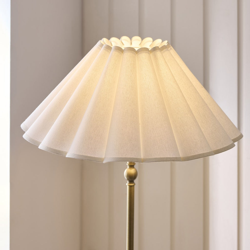 Endon Sylvie Floor Lamp in Antique Brass with Vintage White Cotton Shade