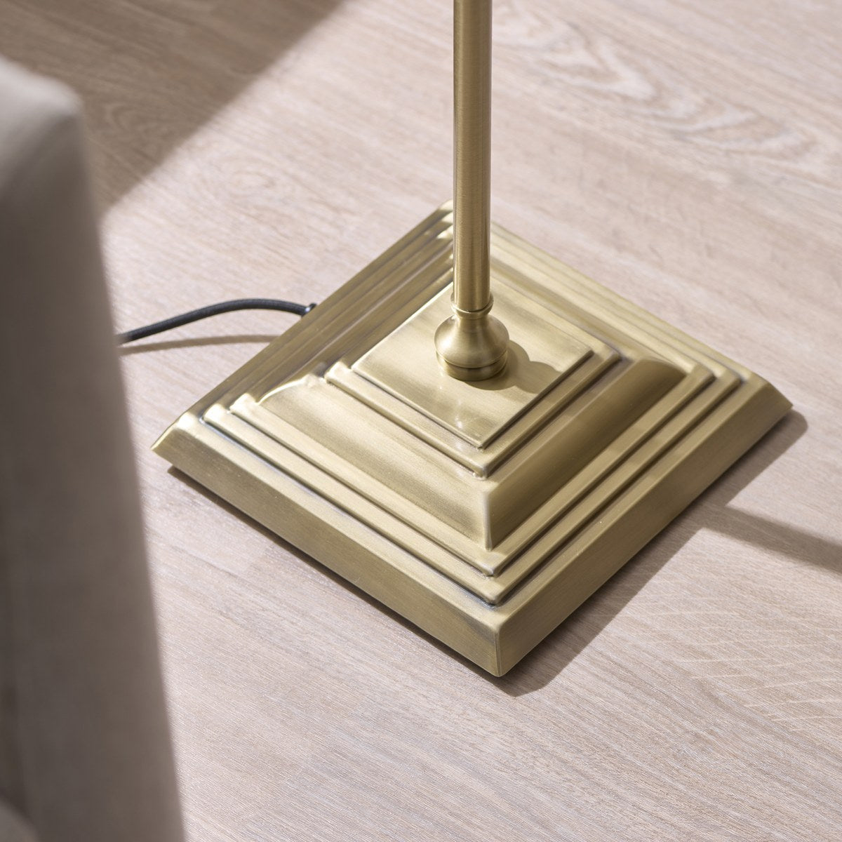 Endon Sylvie Floor Lamp in Antique Brass with Vintage White Cotton Shade