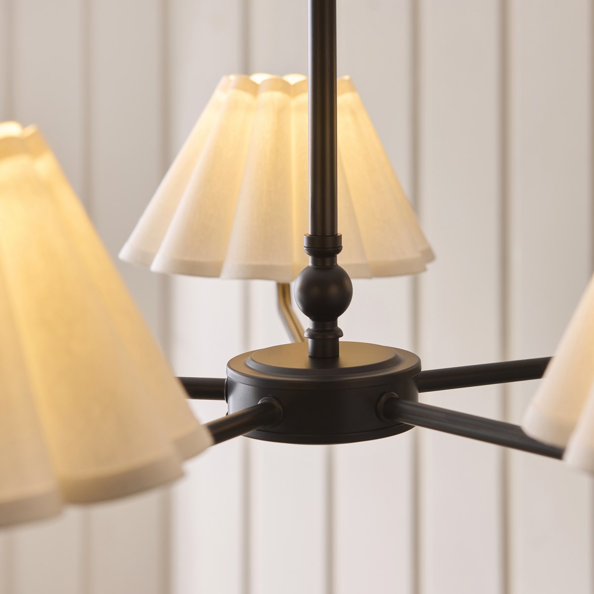 Endon Sylvie 5 Light Pendant Light in Matt Black with Vintage White Cotton Shades