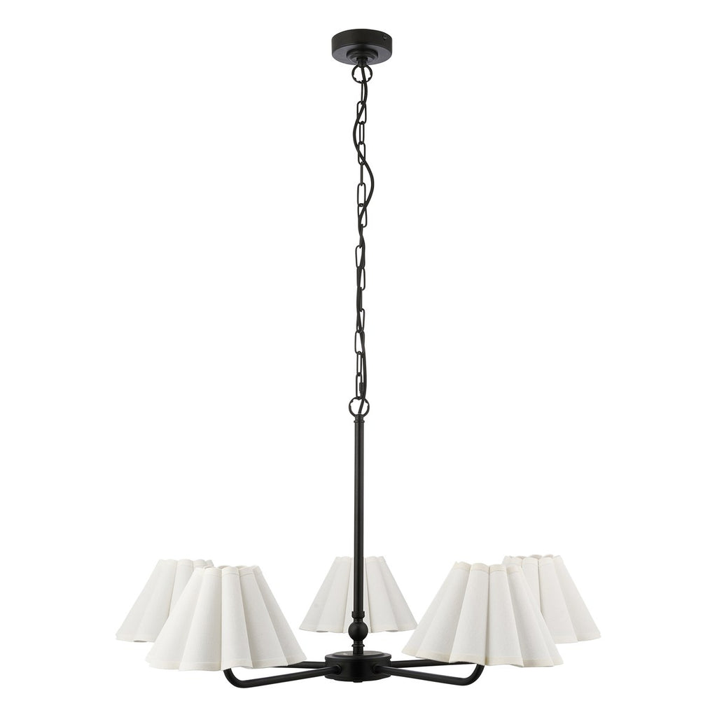 Endon Sylvie 5 Light Pendant Light in Matt Black with Vintage White Cotton Shades