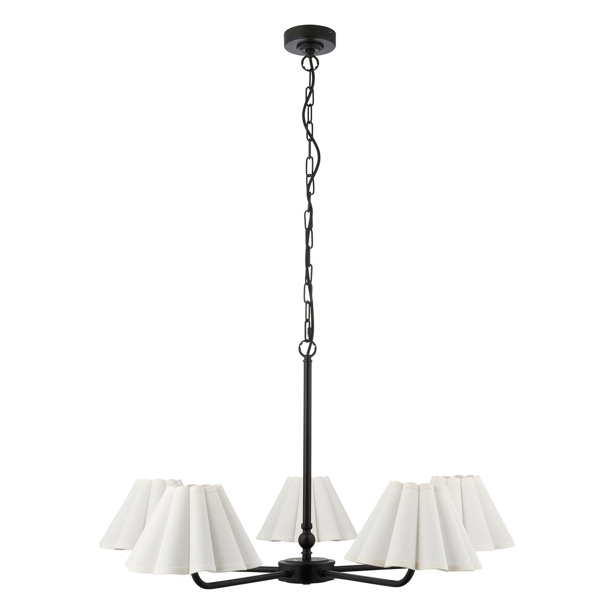 Endon Sylvie 5 Light Pendant Light in Matt Black with Vintage White Cotton Shades