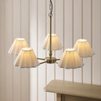 Endon Sylvie 5 Light Pendant Light in Antique Brass with Vintage White Cotton Shades