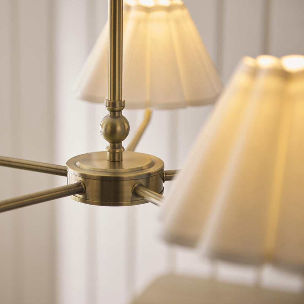 Endon Sylvie 5 Light Pendant Light in Antique Brass with Vintage White Cotton Shades