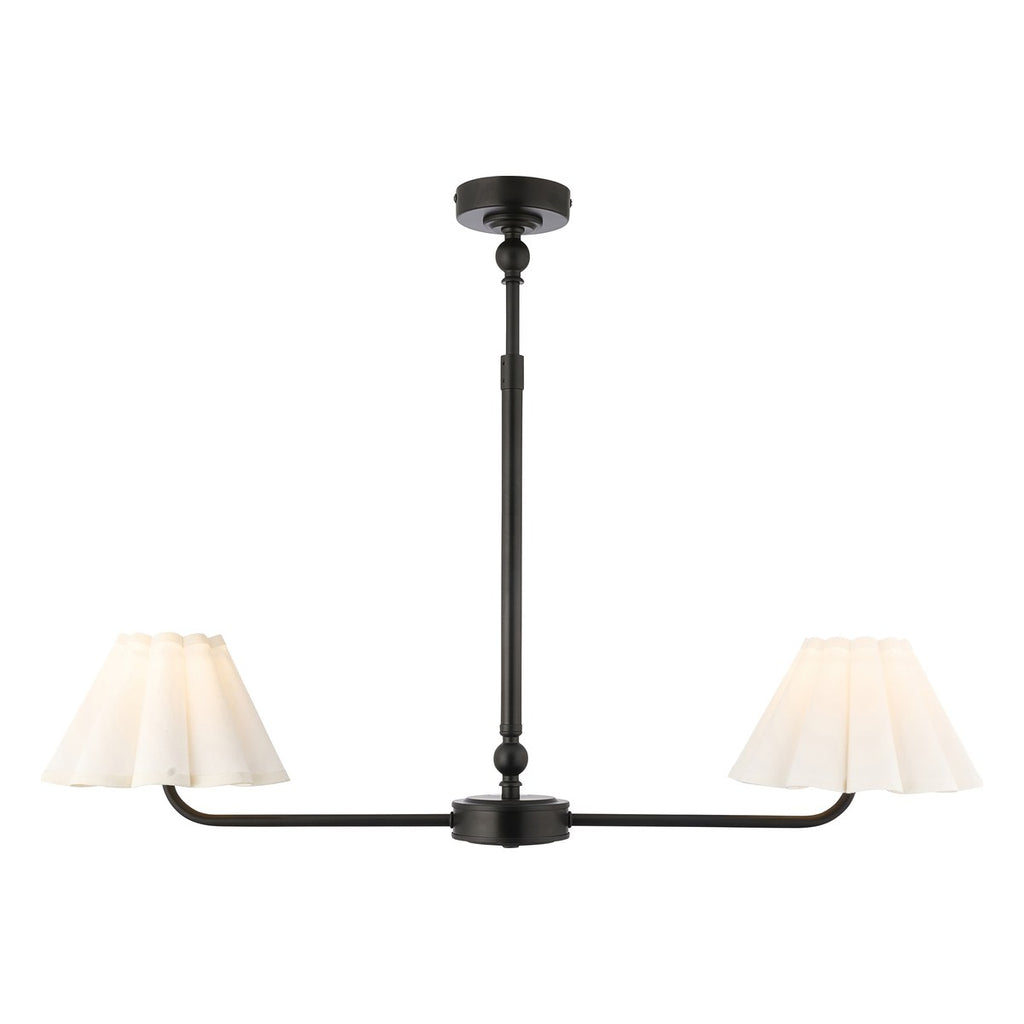 Endon Sylvie 2 Light Pendant Light in Matt Black with Vintage White Cotton Shades