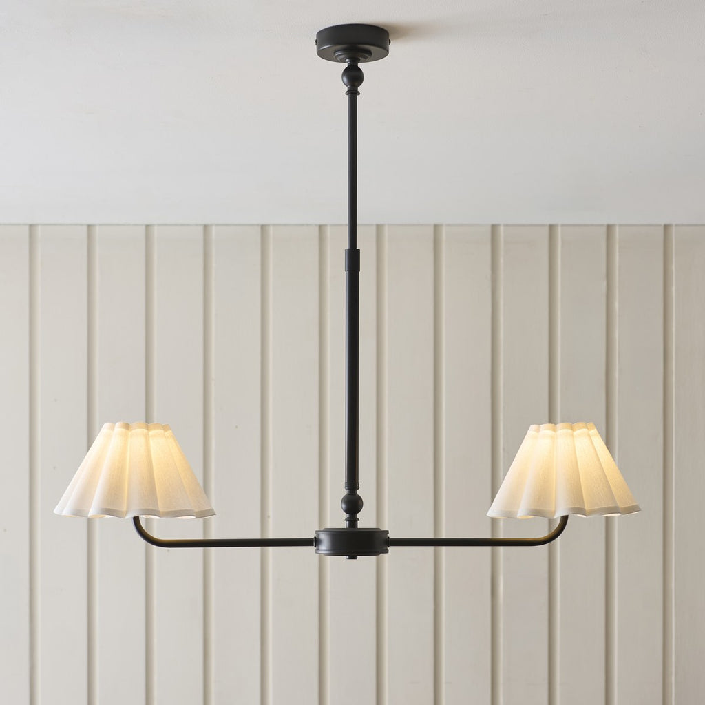 Endon Sylvie 2 Light Pendant Light in Matt Black with Vintage White Cotton Shades