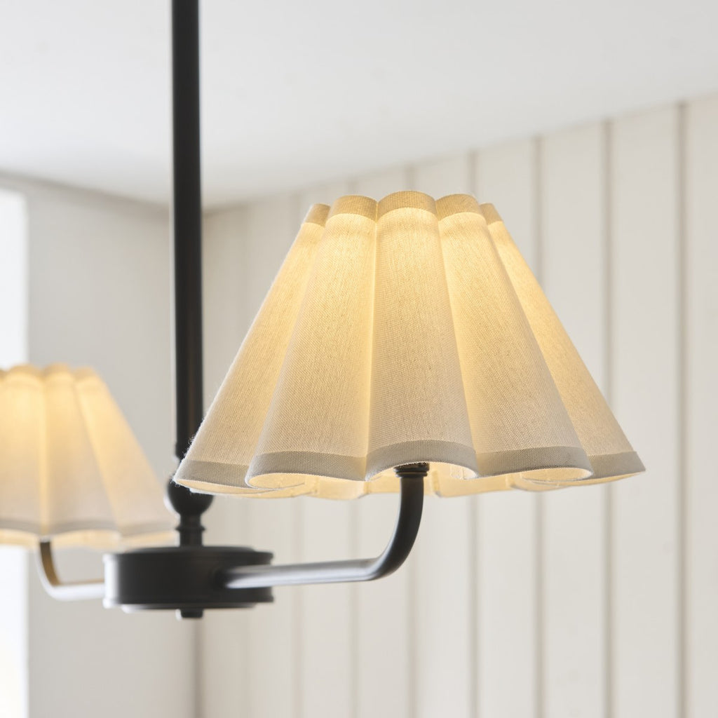 Endon Sylvie 2 Light Pendant Light in Matt Black with Vintage White Cotton Shades