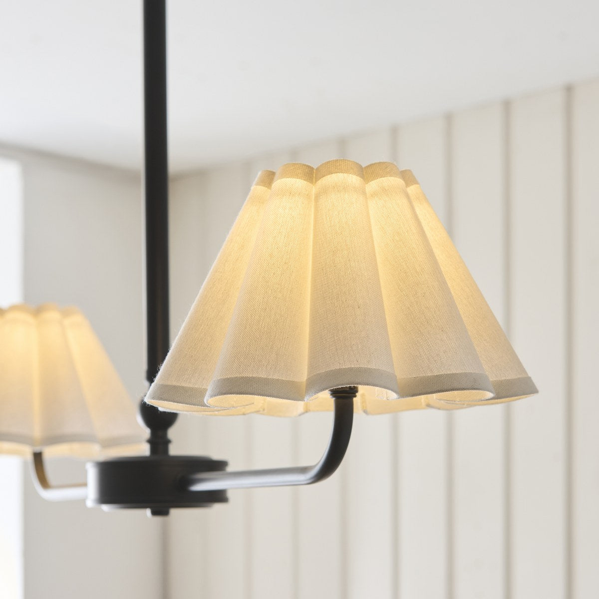 Endon Sylvie 2 Light Pendant Light in Matt Black with Vintage White Cotton Shades