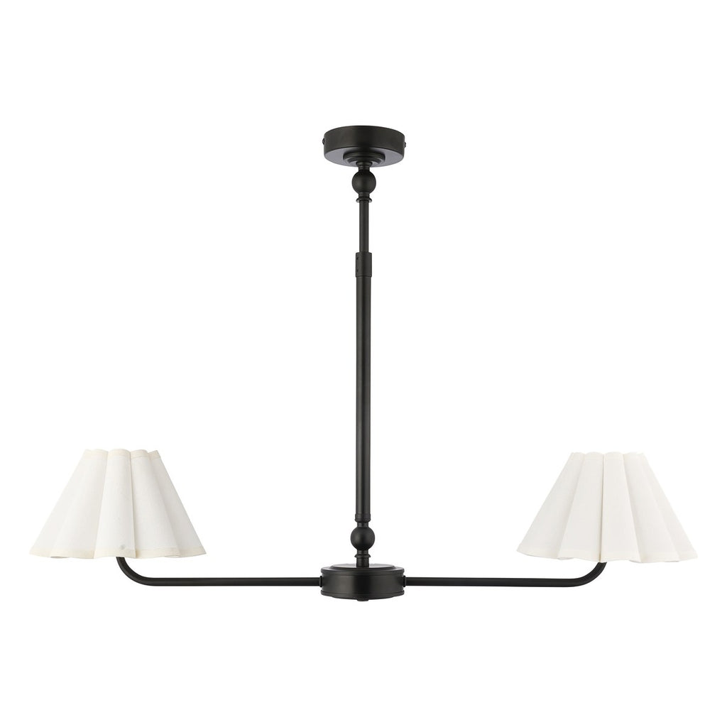 Endon Sylvie 2 Light Pendant Light in Matt Black with Vintage White Cotton Shades