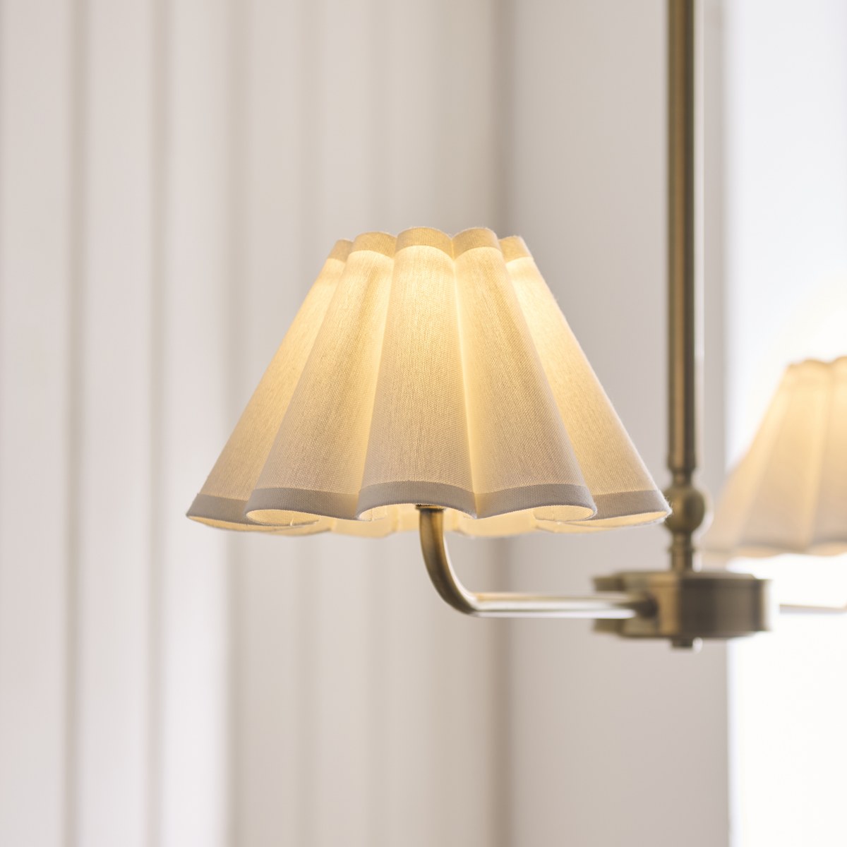 Endon Sylvie 2 Light Pendant Light in Antique Brass with Vintage White Cotton Shades