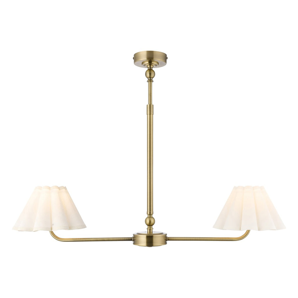Endon Sylvie 2 Light Pendant Light in Antique Brass with Vintage White Cotton Shades