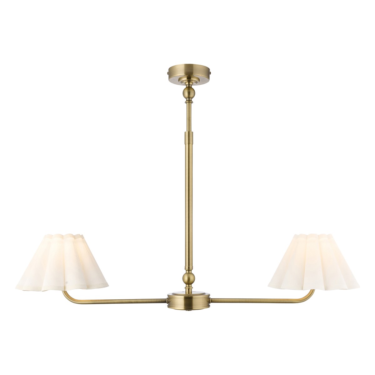 Endon Sylvie 2 Light Pendant Light in Antique Brass with Vintage White Cotton Shades
